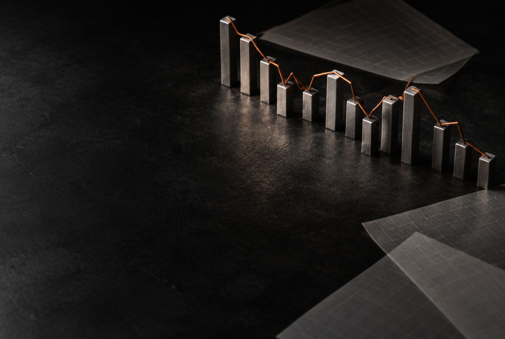 An experimental price chart built from metal blocks and copper wire